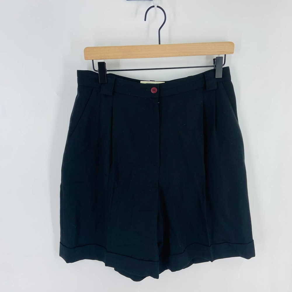 Vintage Isabella Greco Black Wool Pleated Cuffed Shorts Size 12